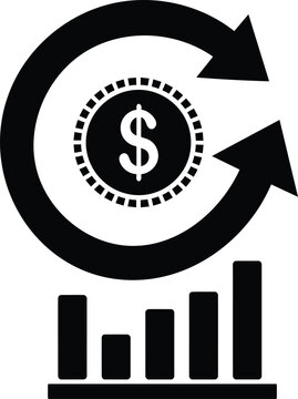 Financial cycle return on investment with growth and dollar monetary value silhouette icon design