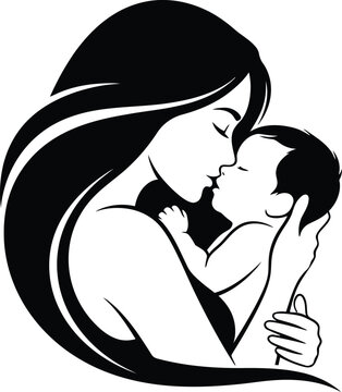 Mother and baby silhouette icon design tender moment love and connection in black and white