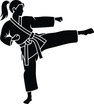 Martial arts silhouette icon design woman performing dynamic karate kick