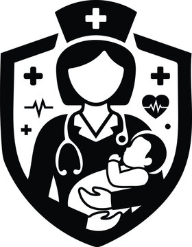 Nurse with baby icon healthcare silhouette design and new life symbolism