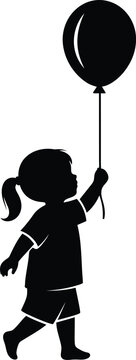 Silhouette child holding balloon joyful and playful scene icon design