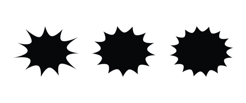 Comic burst explosion shapes set. Abstract starburst splash elements. Cartoon impact burst badges. Pop art comic speech background shapes.