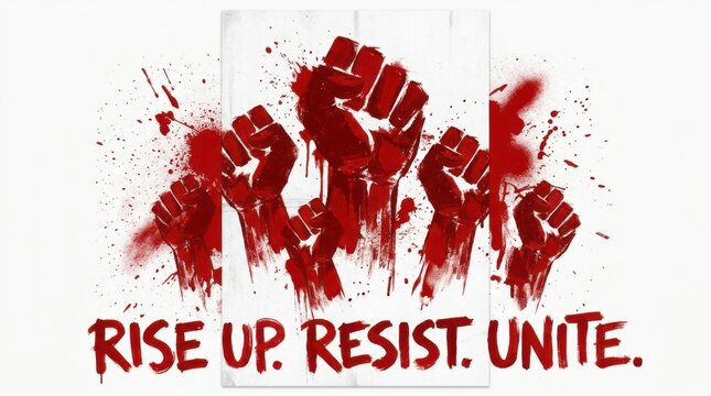 Rise Up Resist Unite Red Fist Splatter Protest Poster
