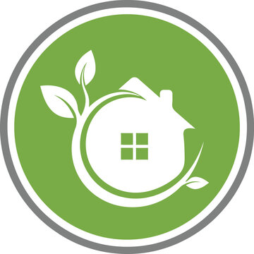 Eco friendly home logo green house and leaf circular design