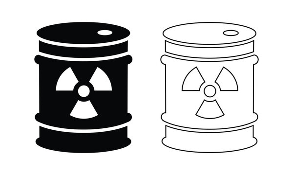 Radioactive waste drum storage barrel icon set with radioactive chemical container environment pollution industrial material illustration