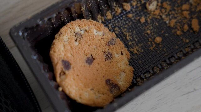 cookie close up on tray, baked dessert background for food advertising and snack product presentation
