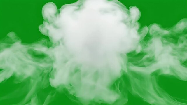A vibrant green screen background features wisps of white smoke gently rising from the bottom edge, creating a dynamic and versatile visual element.