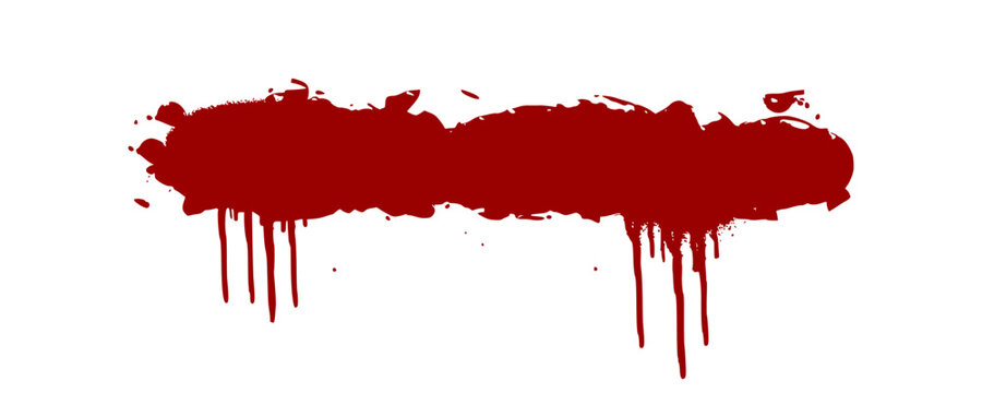 Red horizontal brush stroke featuring heavy vertical paint drips. Gritty liquid texture for horror themes, urban street art aesthetics, and dramatic underground graphic design elements.