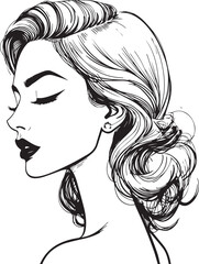 Fototapeta premium Vintage Woman Profile Line Art With Elegant Retro Hairstyle