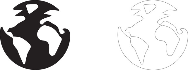 Globe or planet Earth, symbol of global communications, ecology and travel, vector icon in two styles: glyph and outline. © PicMag