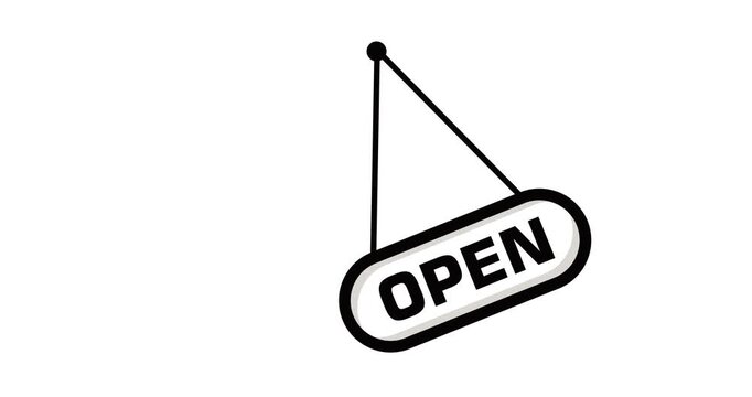 Animation footage of  a Open sign hanging isolated on white background