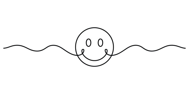 Continuous single line drawing of a happy smiley face icon