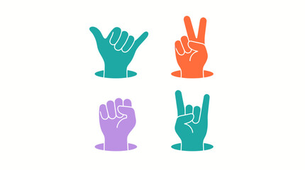 Fototapeta premium Four colorful hands making different gestures in a symbolic display