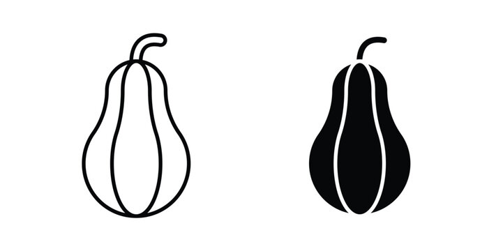 Butternut squash icon simple illustration set. Black and white icons