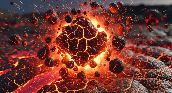 Explosive Volcanic Eruption of Molten Lava.