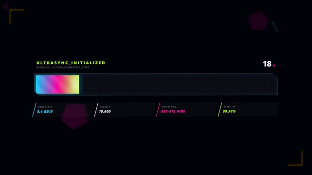 Futuristic UI progress bar showing Ultrasync Initialized with vibrant color spectrum and data readouts