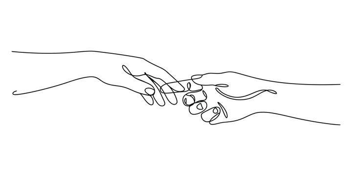 Two hands touching in a continuous single line drawing art style