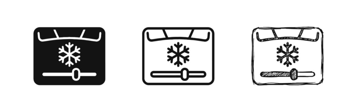 Air Conditioning Control Icon Set with Snowflake and Temperature Slider in Three Styles
