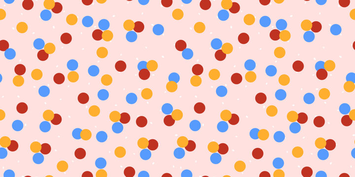 Bg polka background with dots and confetti for vector dot. Pattern seamless cover design in geometric fashion with repeat round shapes. Cute retro style small texture sprinkle wallpaper.