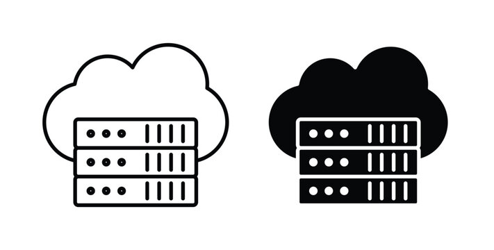 Cloud Computing Server icon simple illustration set. Black and white icons