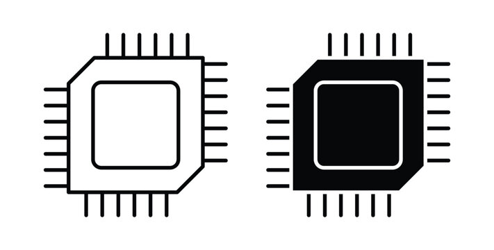 Computer microprocessor icon simple illustration set. Black and white icons