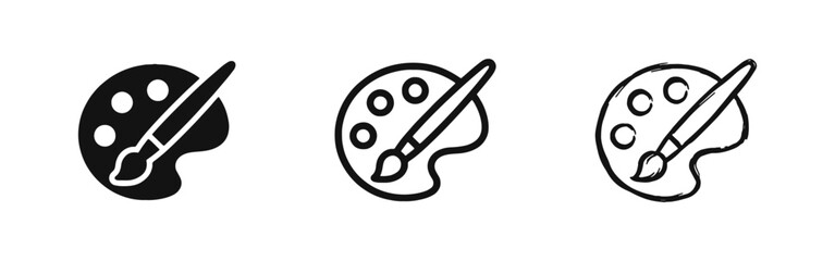 Art Palette Icon Set with Paint Brush and Colors in Three Design Styles © drawing lines