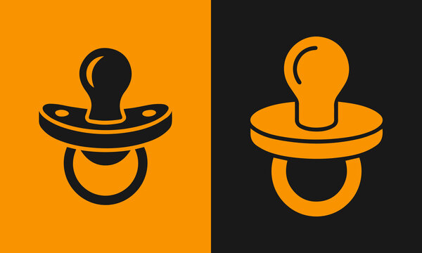 Minimalist baby pacifier icons in orange and black, representing childhood, parenting, and newborn care in a simple style