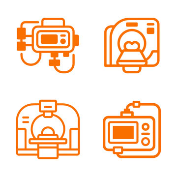 Professional medical imaging equipment icons including CT scan and MRI machines for hospital diagnostic and radiology services.