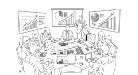 Naklejka premium A business meeting with charts and graphs is being presented to colleagues in an office.