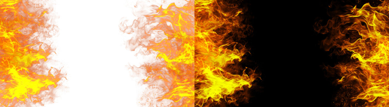 PNG image of&nbsp;Intense burning orange and yellow flames with glowing embers on transparent background