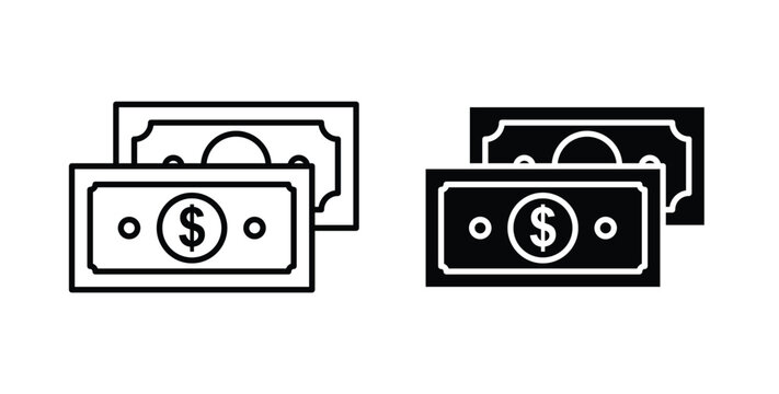 Dollar notes icon simple illustration set. Black and white icons