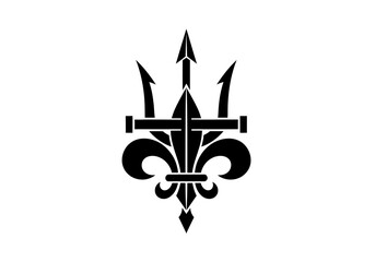 Black fleur de lis and trident crest logo design © ahmad