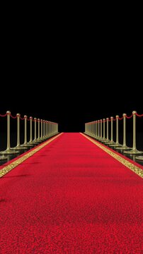 Red Carpet with Gold Stanchions and Flashing Lights - 3d 4k vertical animation (2160 x 3840px)