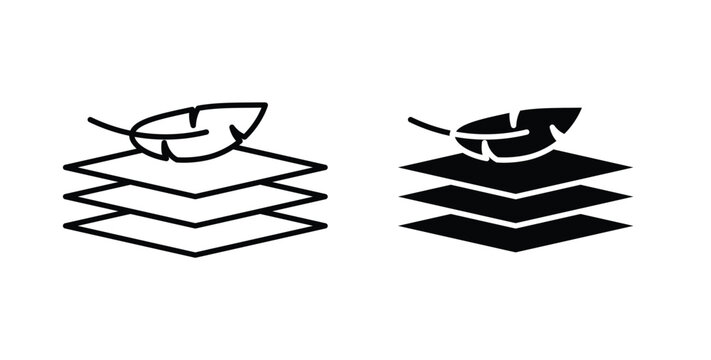 Fabric with feather icon simple illustration set. Black and white icons