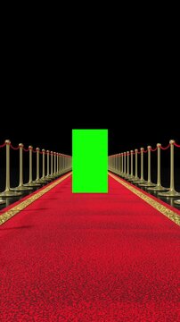 Red Carpet with Gold Stanchions and Green Screen - 3d 4k vertical animation (2160 x 3840px)