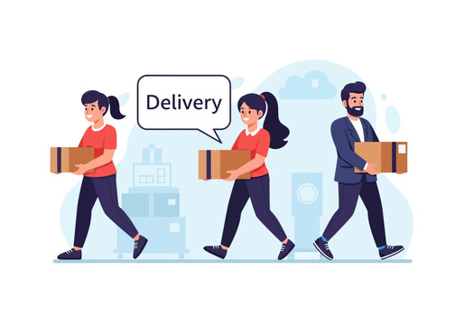 People Carrying Delivery Boxes Walking.