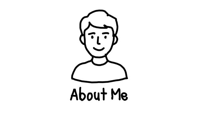 Hand drawn man doodle with about me text alpha transparent