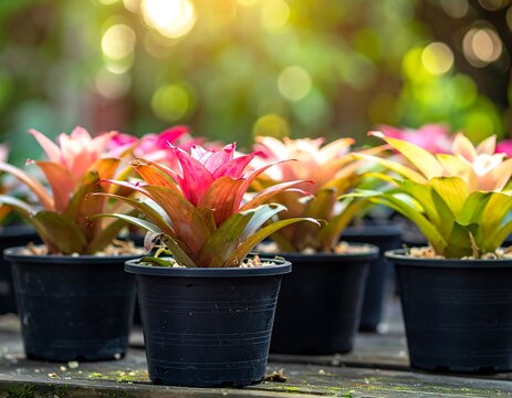 Bromeliads in pots.