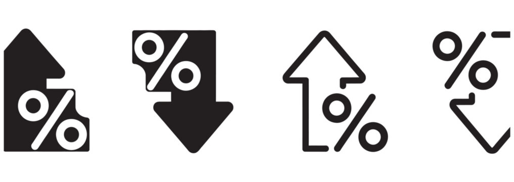 Set of percentage increase and decrease icons with arrows for financial data analysis