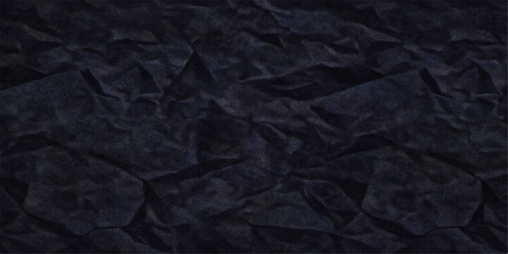 A dark grunge design featuring a wrinkled and crumpled black paper texture provides a blank, old material surface backdrop with a unique pattern for a textured wallpaper