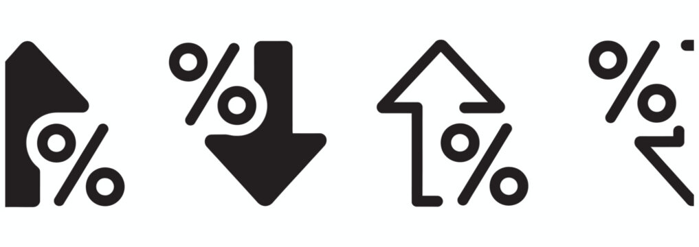 Minimalist percentage arrow icons for financial growth and decline data visualization