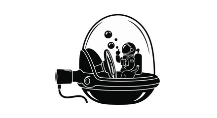 Astronaut illustration sits inside a futuristic bubble dome blowing floating soap. © Moheeb