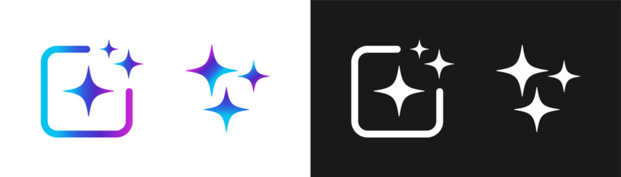 Set of AI generate icon with sparkle star with square symbol. Artificial intelligence technology and machine learning concept