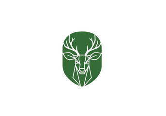 Geometric deer head illustration in green oval for branding © Basar