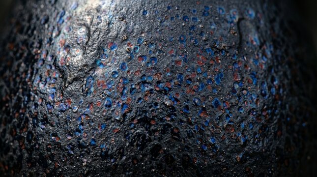 Dark Stoneware Oil-Spot Ceramic Glaze with Indigo and Rust Detail