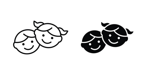 Kids and child friendly icon simple illustration set. Black and white icons