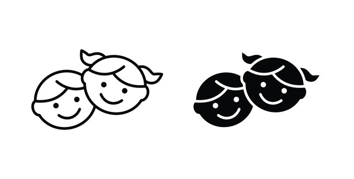 Kids and child friendly icon simple illustration set. Black and white icons
