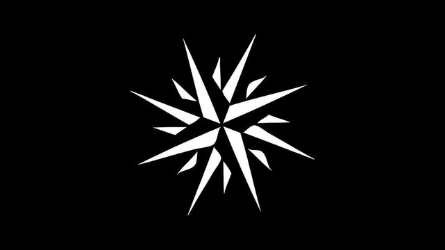 Animated White Compass Rose Star with Sharp Geometric Points on Black Background