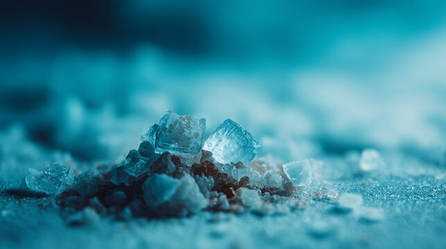 Macro shot of coarse salt crystals with blue tones crystal salt sea salt food ingredient