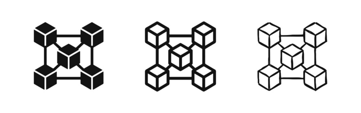 Blockchain Network Connected Cube Blocks Icon Set